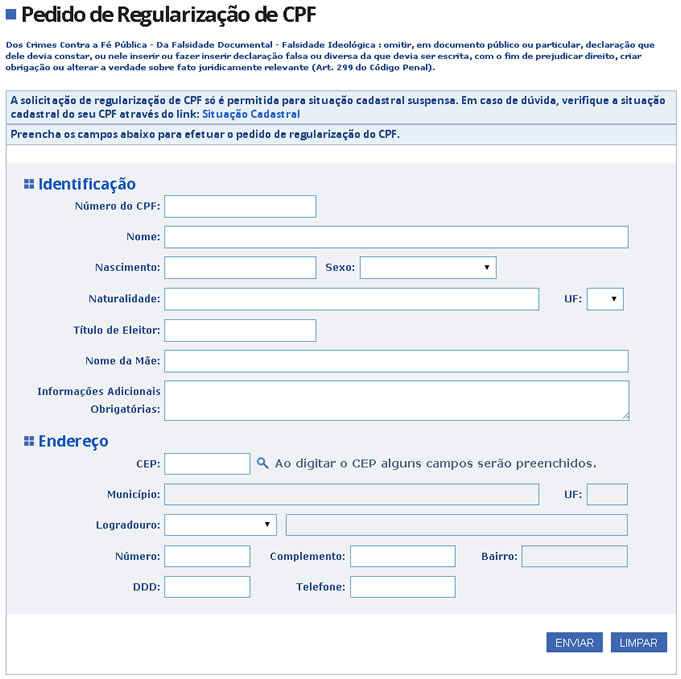 regularizar cpf pela internet