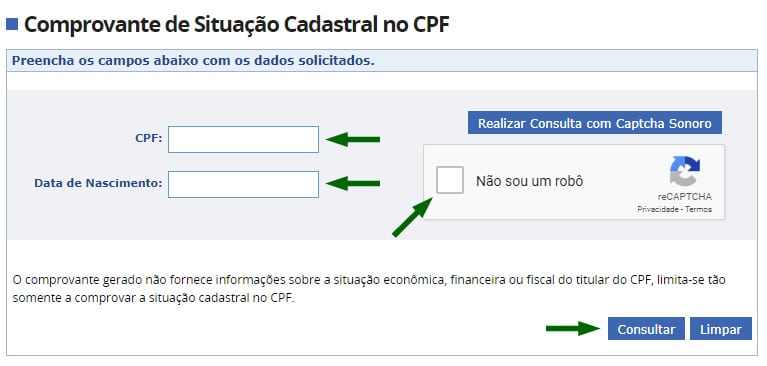 consulta de CPF na Receita Federal