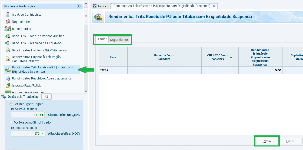 rendimentos tributáveis exigibilidade suspensa