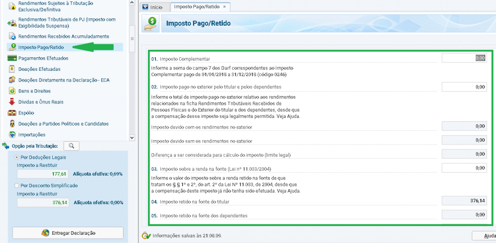 imposto pago e retido IRPF 2019