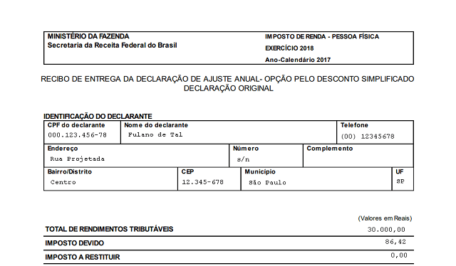 cópia da declaração do imposto de renda