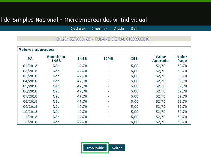 imposto apurado MEI